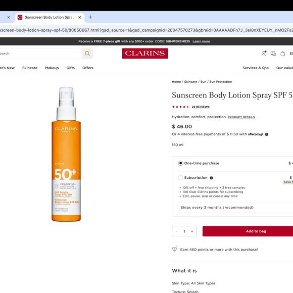 Clarins Sunscreen Body Lotion Spray SPF 50+ - Picture 4 of 4